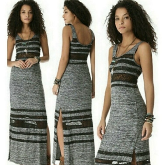 Free People Hazy Daze Grey W/ Black Lace Maxi Dress - Picture 16 of 17
